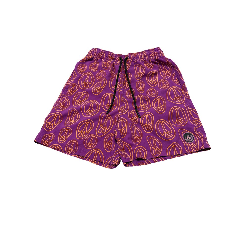 Neff Mens Purple Orange Peace Sign Print Board Shorts Swim Trunks Medium